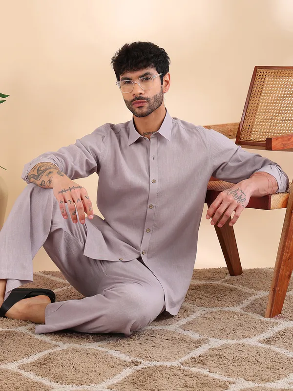 Men_Purple_Linen_Solid_Co-Ord_Set
