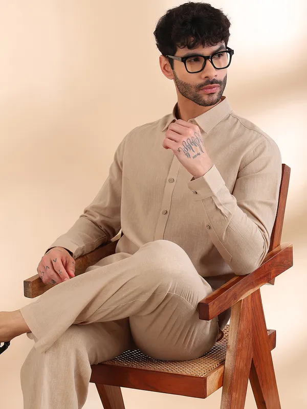 Men_Beige_Linen_Solid_Co-Ord_Set