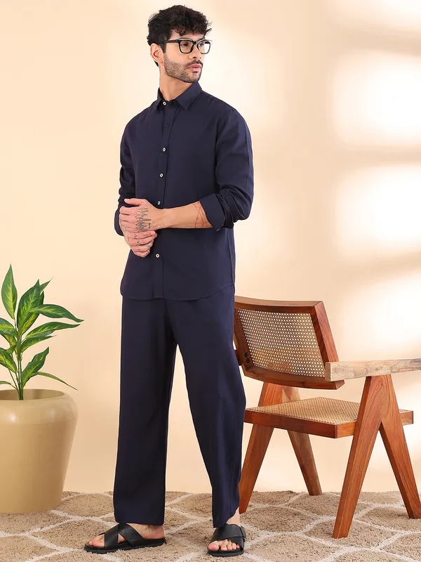 Men_Navy_Blue_Linen_Solid_Co-Ord_Set