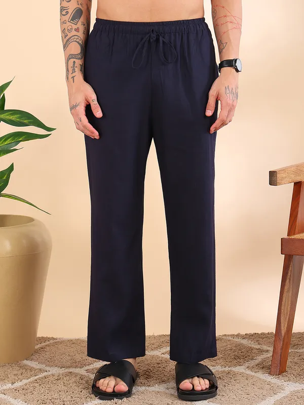 Men_Navy_Blue_Linen_Solid_Co-Ord_Set