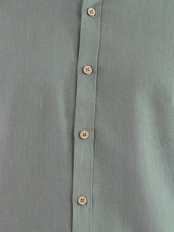 Men_Green_Linen_Solid_Co-Ord_Set