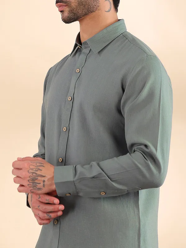 Men_Green_Linen_Solid_Co-Ord_Set