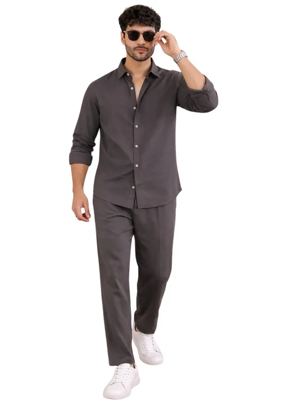 Men_Brown_Linen_Solid_Co-Ord_Set