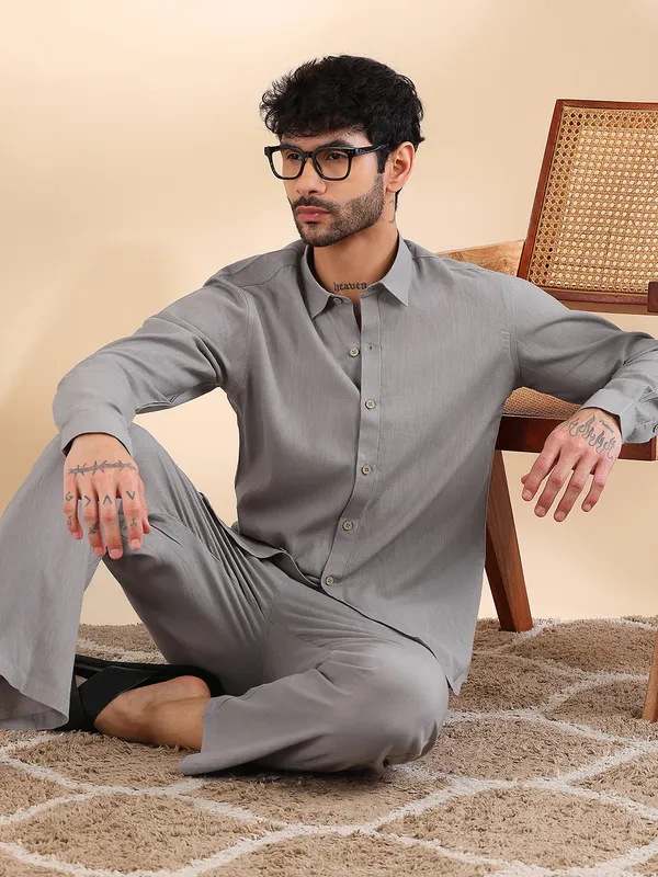 Men_Grey_Linen_Solid_Co-Ord_Set