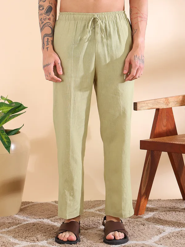 Men_Lime_Green_Linen_Solid_Co-Ord_Set