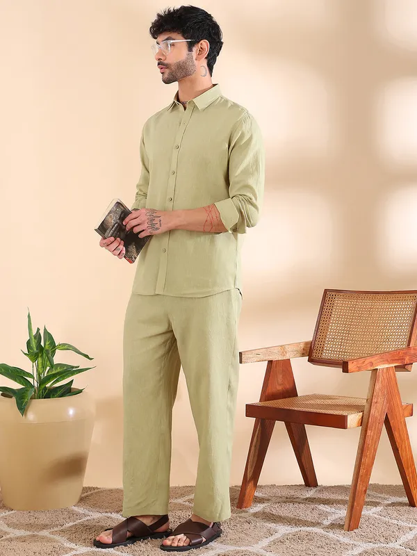 Men_Lime_Green_Linen_Solid_Co-Ord_Set