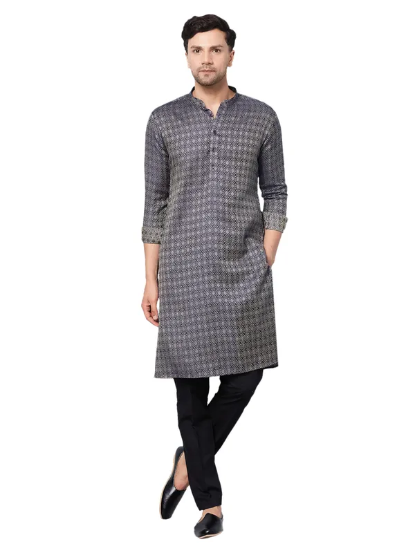 Men_Blue_&_Gold_Woven_Design_Thread_Work_Kurta_With_Pajama