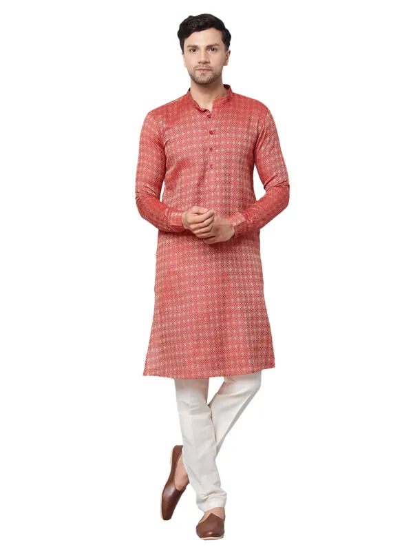 Men_Red_&_Gold_Woven_Design_Thread_Work_Kurta