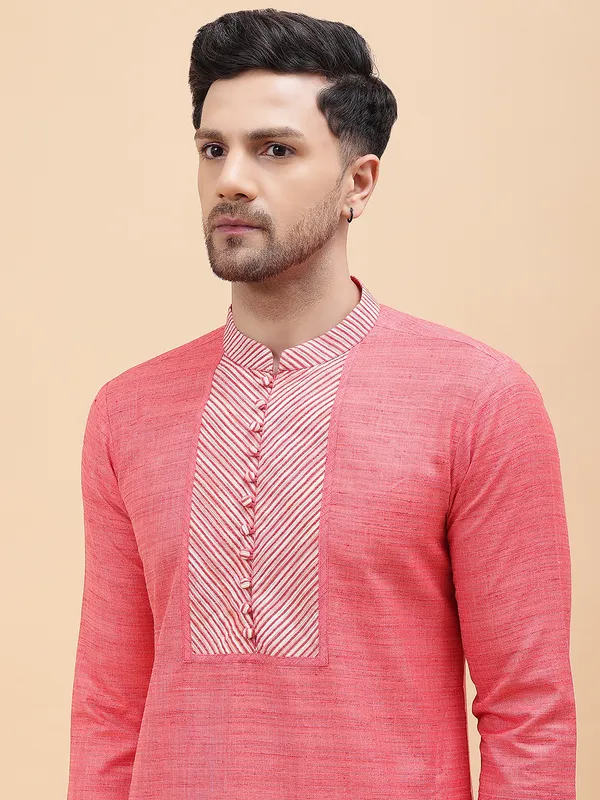 Men_Pink_&_White_Silk_Woven_Design_Staright_Kurta_With_Pajama