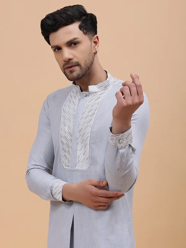 Men_Grey_Zari_Work_Silk_Woven_Design_Staright_Kurta_With_Pajama