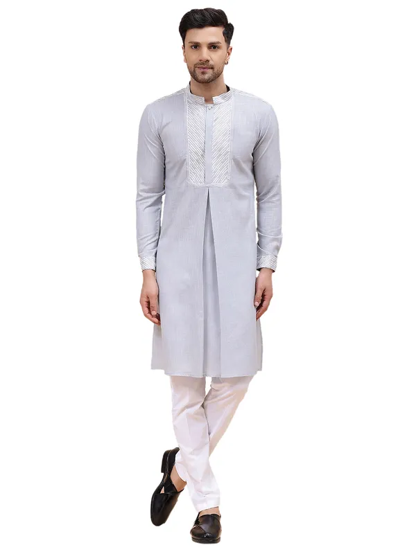 Men_Grey_Zari_Work_Silk_Woven_Design_Staright_Kurta_With_Pajama