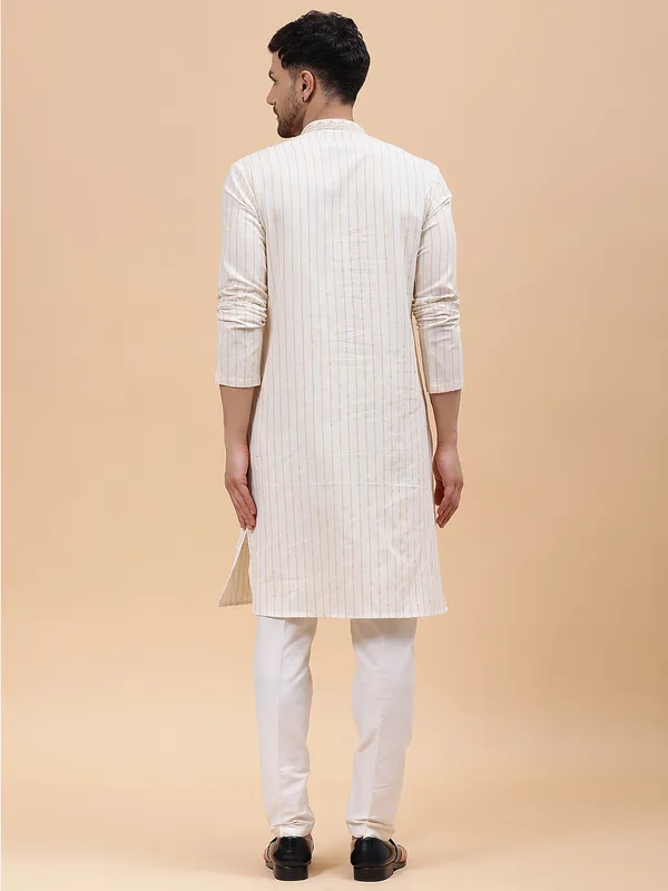 Men_Beige_&_Gold_Silk_Woven_Design_Staright_Kurta_With_Pajama
