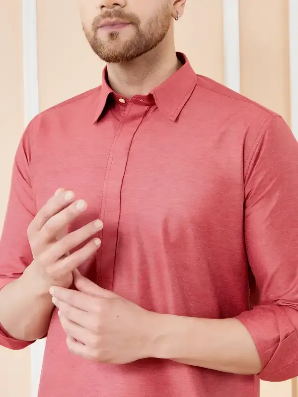 Men_Red_Cotton_Solid_Pathani_Kurta_With_Pyjama