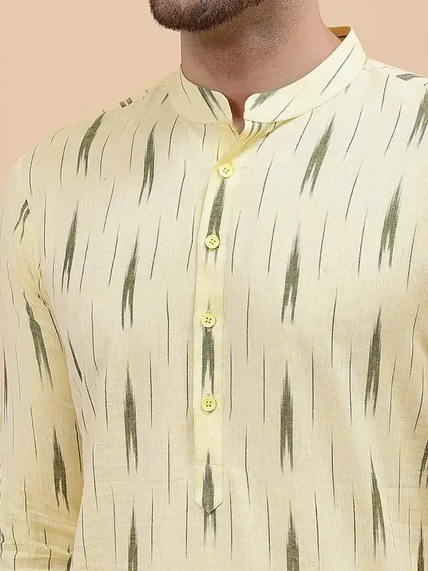 Men_Cream_&_Green_Pure_Cotton_Printed_Staright_Kurta_With_Pajama