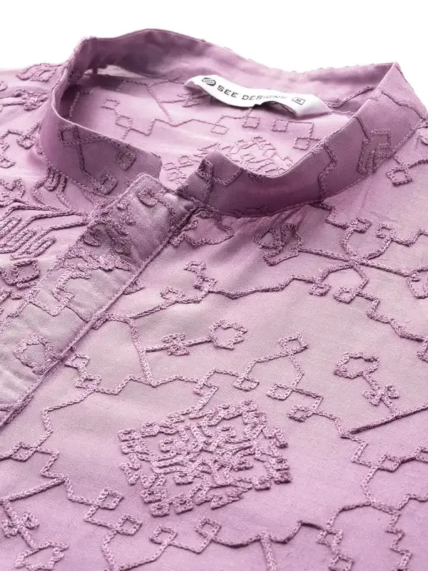 Men_Lavender_Embroidered_Thread_Work_Chanderi_Silk_Straight_Kurta_With_Pyjama