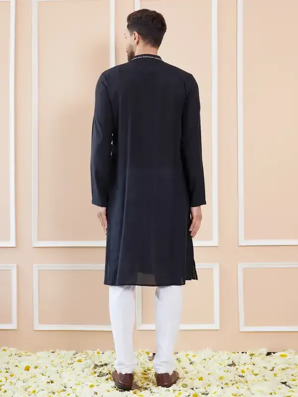 Men_Black_And_Gold_Chanderi_Silk_Sequins_Kurta_With_Pyjama