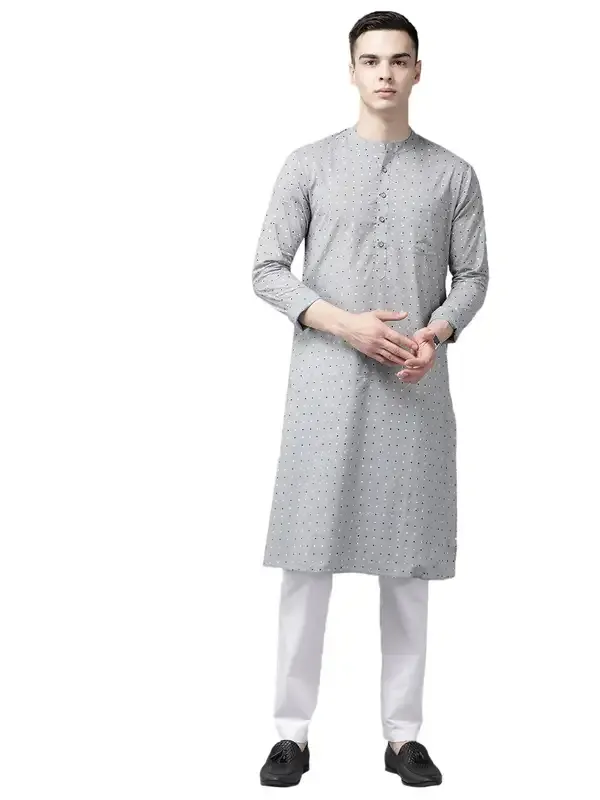 Men_Grey_&_Gold_Printed_Straight_Kurta_With_Pyjama