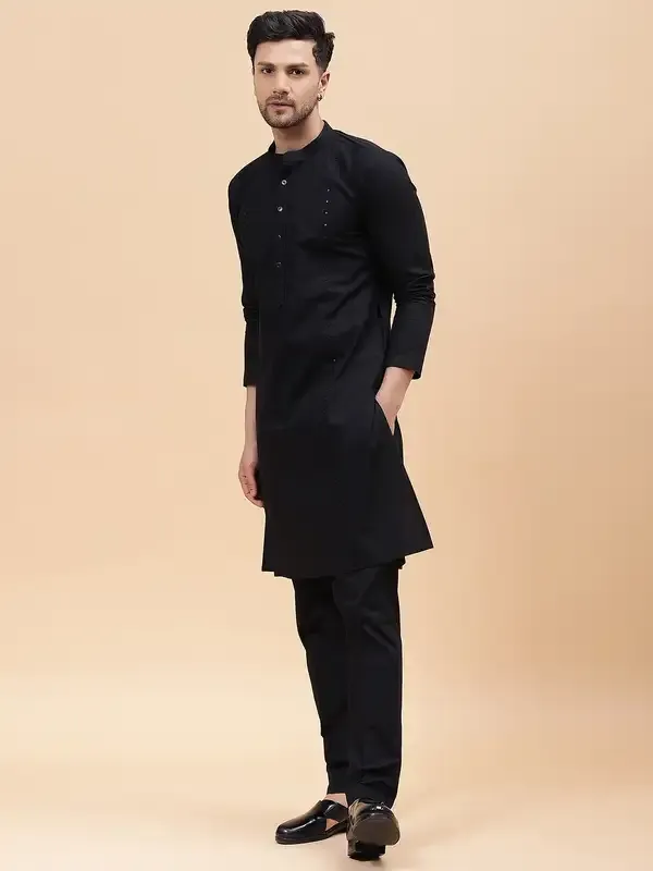 Men_Black_Pure_Cotton_Embroidered_Staright_Kurta_With_Pajama
