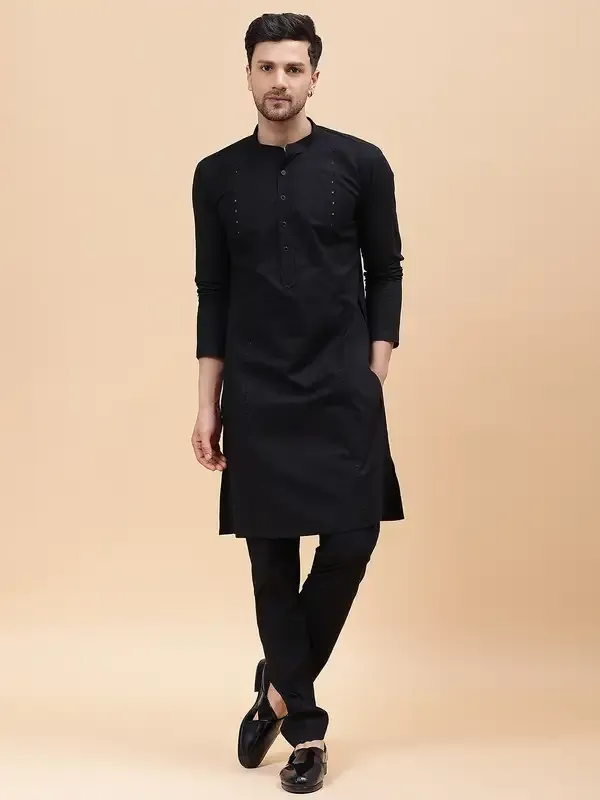 Men_Black_Pure_Cotton_Embroidered_Staright_Kurta_With_Pajama