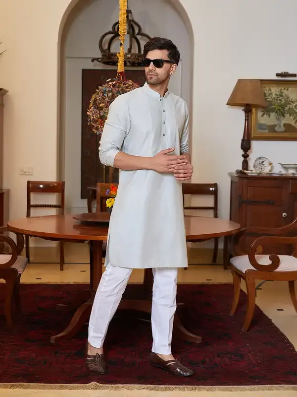 Men_Grey_Cotton_Silk_Pintex_Yock_Design_Kurta_With_Pyjama