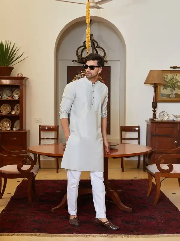 Men_Grey_Cotton_Silk_Pintex_Yock_Design_Kurta_With_Pyjama