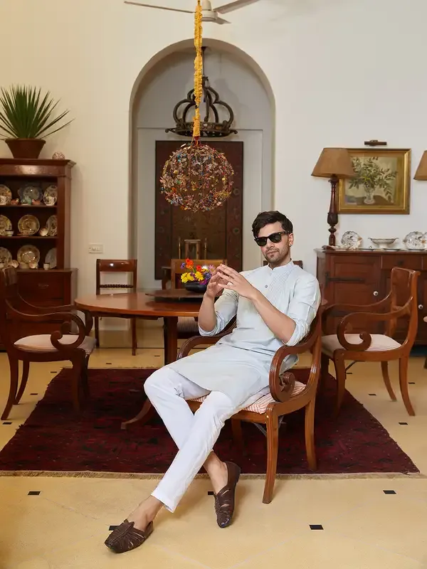 Men_Grey_Cotton_Silk_Pintex_Yock_Design_Kurta_With_Pyjama
