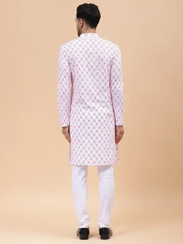 Men_White_&_Orange_Pure_Cotton_Embroidered_Staright_Kurta_With_Pajama