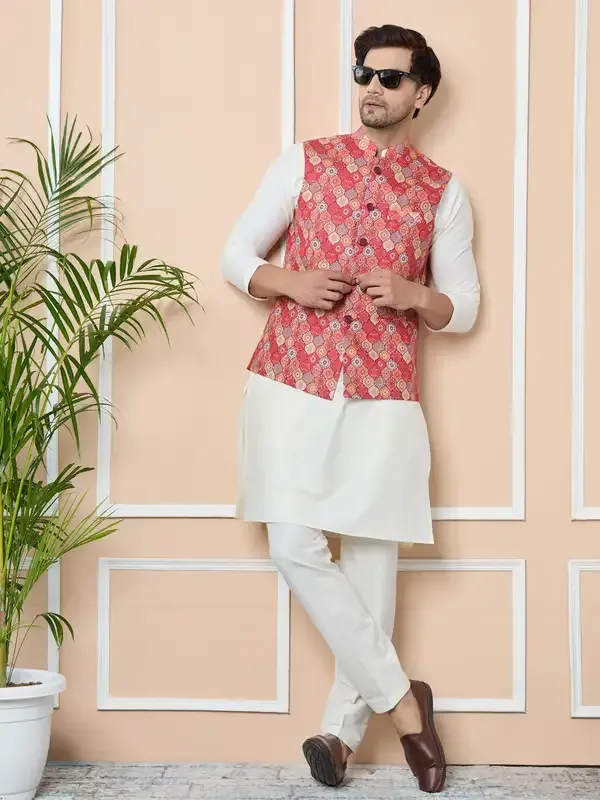 Orange_Ethnic_Motif_Printed_Nehru_Jacket_With_Solid_Kurta-Pyjama_(3_Piece_Set)
