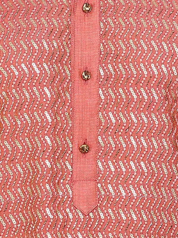 Peach_Sequins_Embroidered_Viscose_Straight_Kurta_With_Pyjama