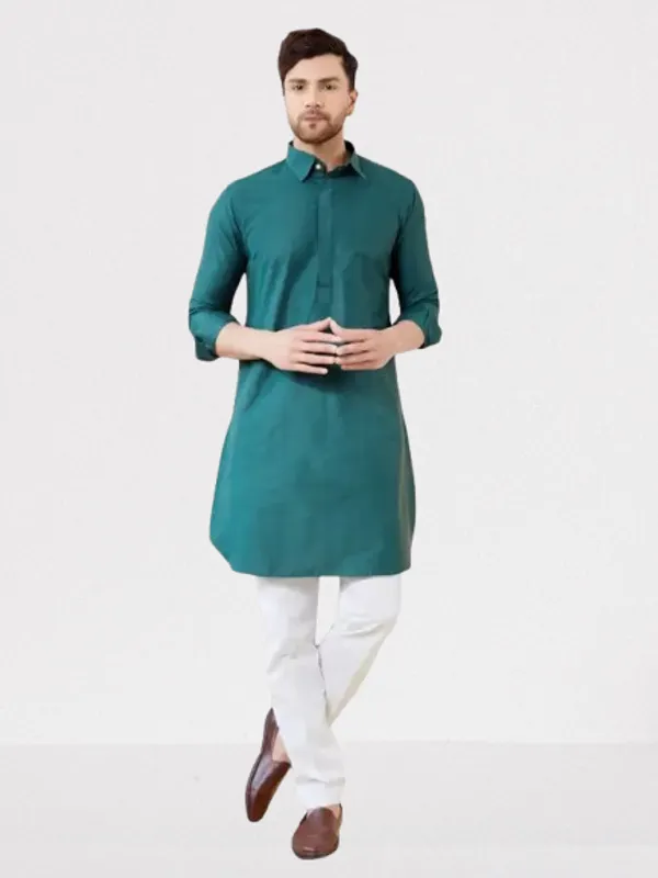 Men_Green_Cotton_Solid_Pathani_Kurta