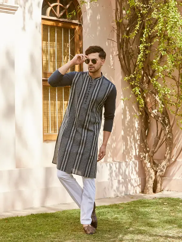 Men_Teal_Cotton_Pintex_Design_Sequins_Kurta_With_Pyjama