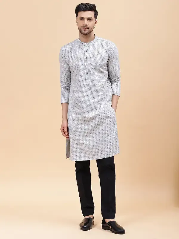 Men_Silver_&_Black_Pure_Cotton_Printed_Staright_Kurta_With_Pajama