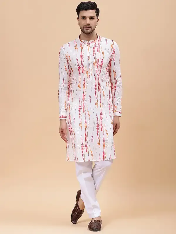 Men_White_&_Pink_Pure_Cotton_Printed_Staright_Kurta_With_Pajama
