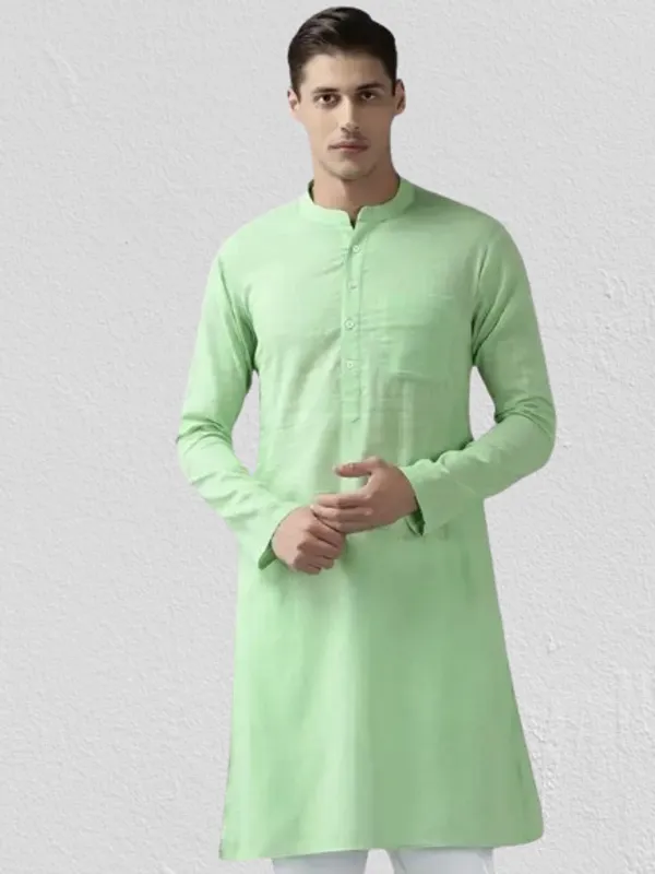 Men_Green_Cotton_Straight_Kurta_With_Slub_Effect