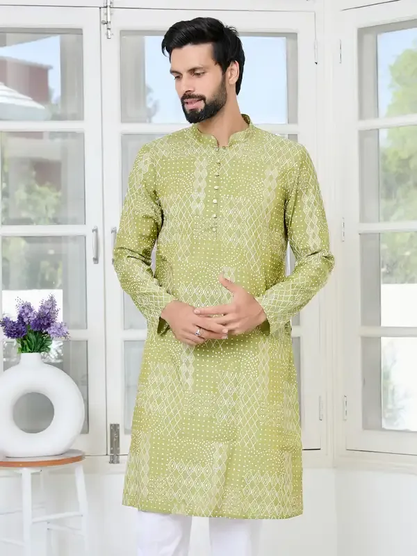 Green_Embossed_Printed_And_Foil_Printed_Straight_Kurta_With_Pyjama