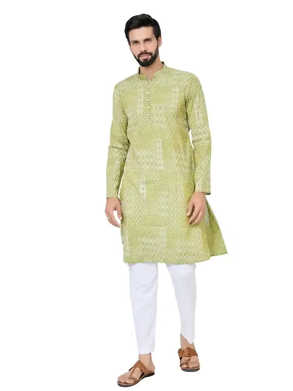 Green_Embossed_Printed_And_Foil_Printed_Straight_Kurta_With_Pyjama