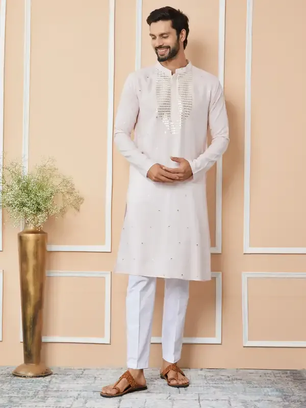 Light_Pink_Sequins_Embroidered_Rayon_Straight_Kurta_With_Yoke_Design_And_Pyjama