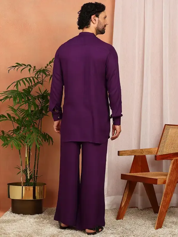 Men'S_Purple_Viscose_Rayon_Solid_Pathani_Set