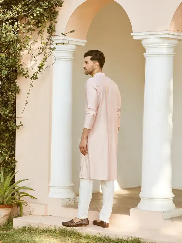 Men_Pink_And_Gold_Chanderi_Silk_Sequins_Kurta_With_Pyjama