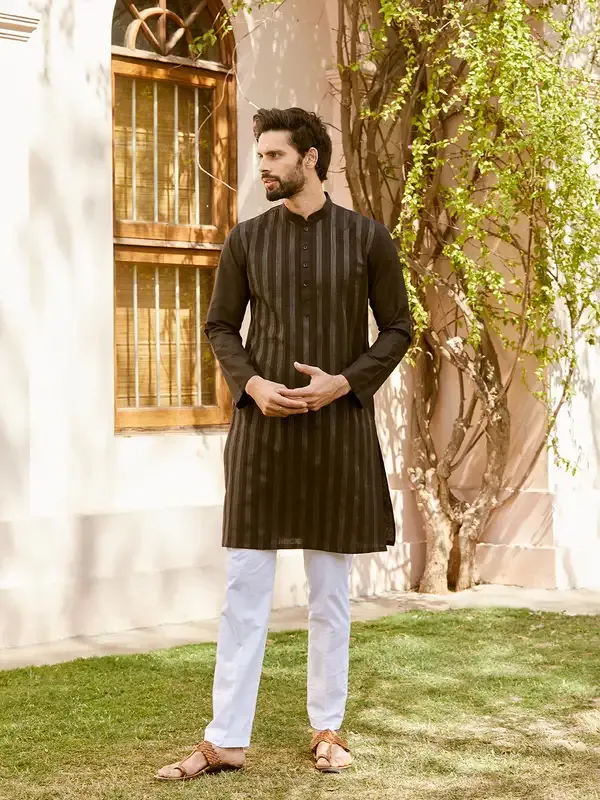 Men_Black_Cotton_Pintex_Design_Thread_Work_Kurta_With_Pyjama