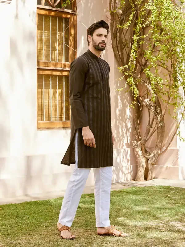 Men_Black_Cotton_Pintex_Design_Thread_Work_Kurta_With_Pyjama