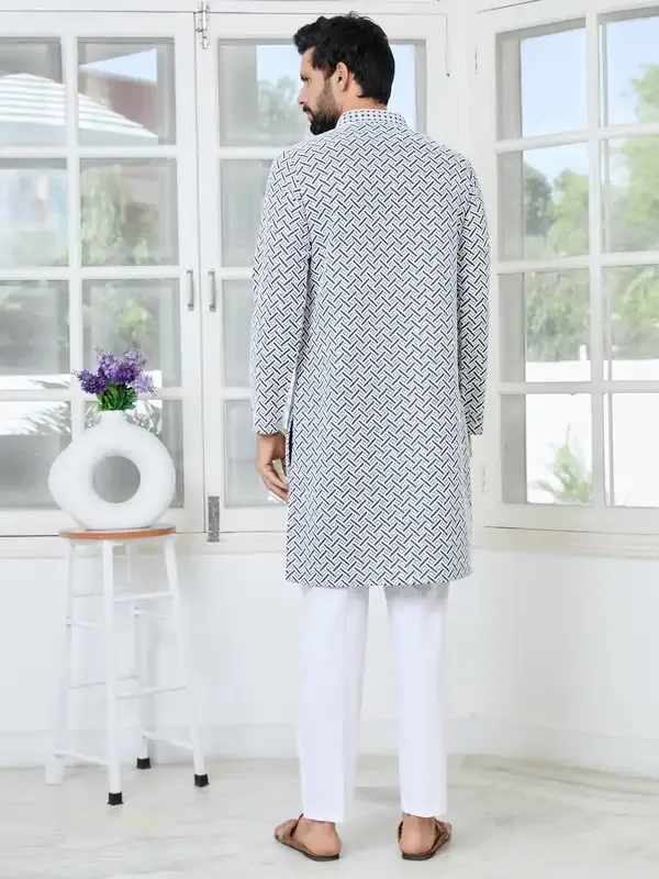 Dark_Grey_Thread_Embroidered_And_Sequinned_Rayon_Straight_Kurta_With_Pyjama