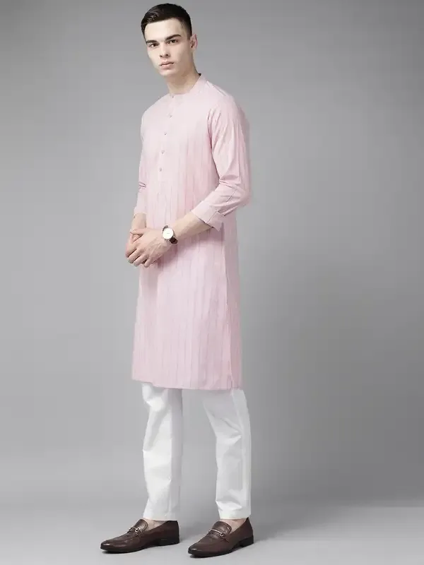Men_Pink_&_Maroon_Stripe_Printed_Straight_Kurta_With_Pyjama