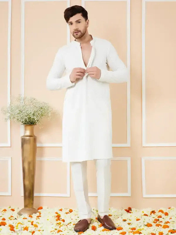 Men_White_Embroidered_Sequined_Rayon_Kurta_Set