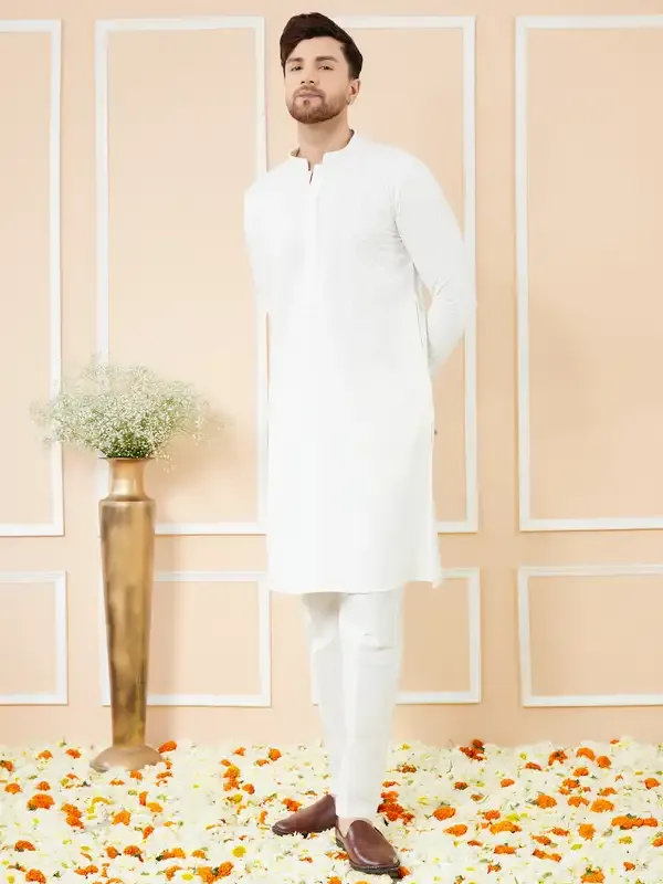 Men_White_Embroidered_Sequined_Rayon_Kurta_Set