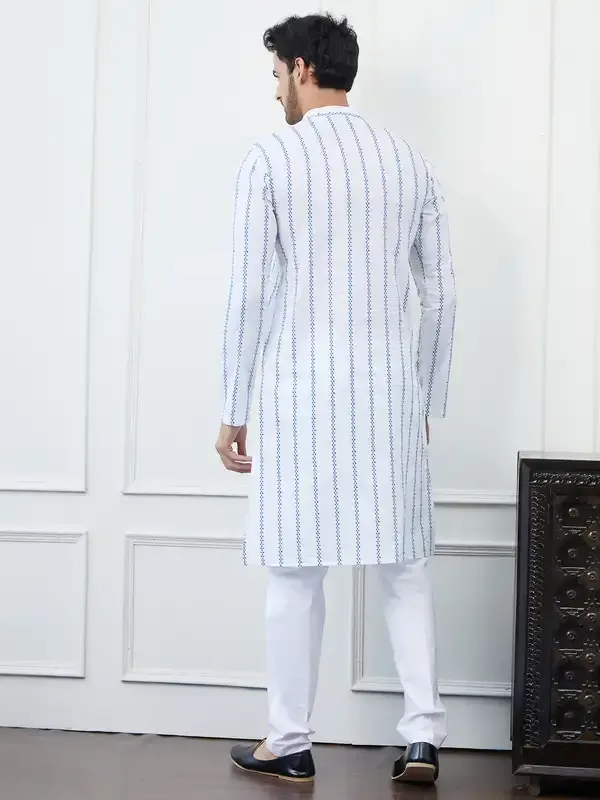 Men_White_And_Blue_Chikankari_Embroidered_Cotton_Kurta_Set