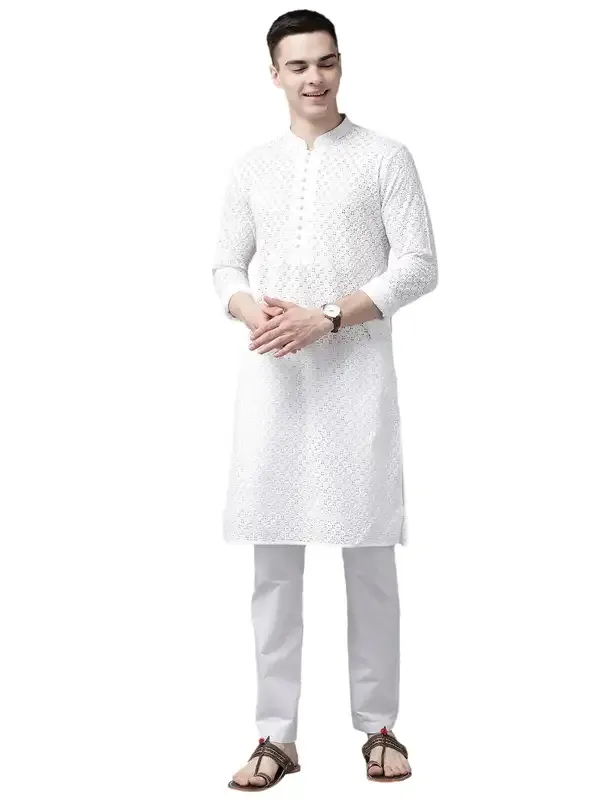 Men_White_Pure_Cotton_Chikankari_Embroidered_Straight_Kurta_With_Pyjama