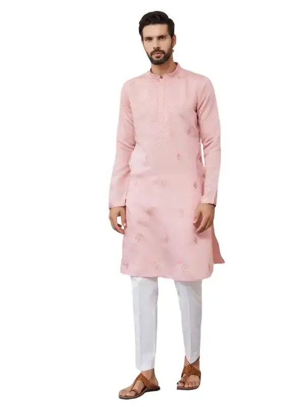 Pale_Rose_Embroidered_Chanderi_Silk_Straight_Kurta_With_Pyjama