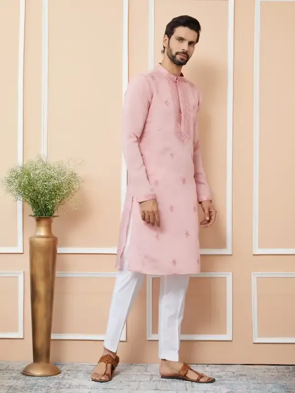Pale_Rose_Embroidered_Chanderi_Silk_Straight_Kurta_With_Pyjama