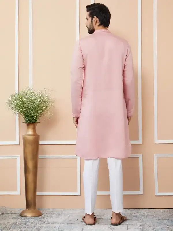 Pale_Rose_Embroidered_Chanderi_Silk_Straight_Kurta_With_Pyjama